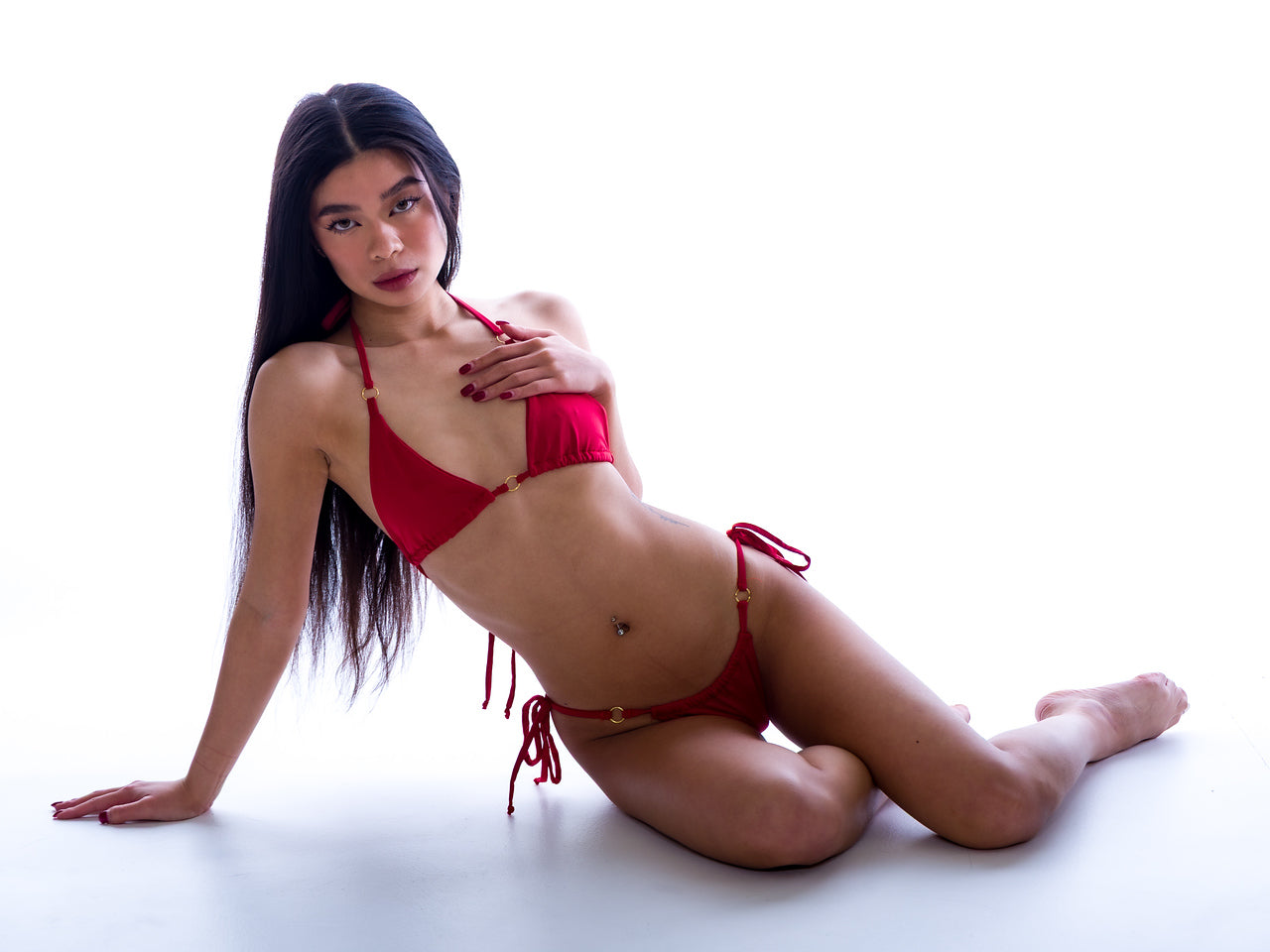 Signature String Bikini — Rose red
