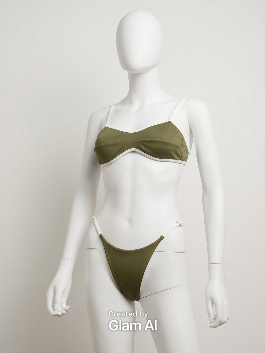 Sage contrast-trim bikini set