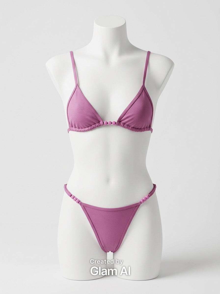 Dusty Rose Beaded Triangle Bikini Set